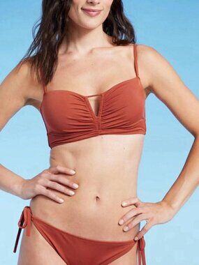 Shade & Shore Women's Cinch Front Keyhole Bikini Set in Rust; 34C/Medium